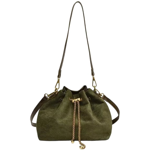 Jiibva Soft Suede Crossbody Bags Drawstring Bucket Purse For Women Thread String Women's Handbags