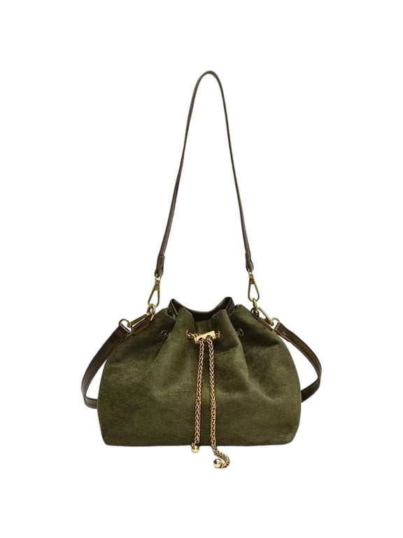 Soft Suede Crossbody Bags Drawstring Bucket Purse For Women Thread String Women's Handbags
