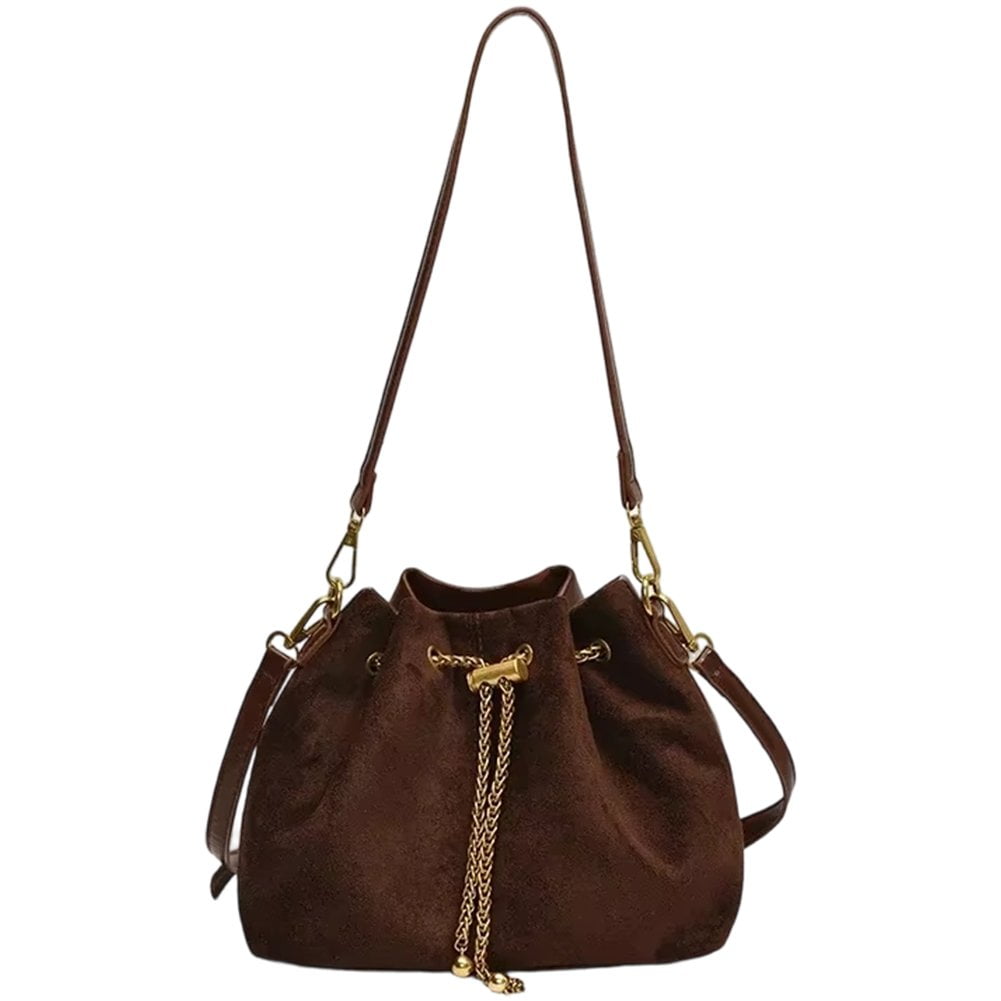 Jiibva Soft Suede Crossbody Bags Drawstring Bucket Purse For Women Thread String Women's Handbags