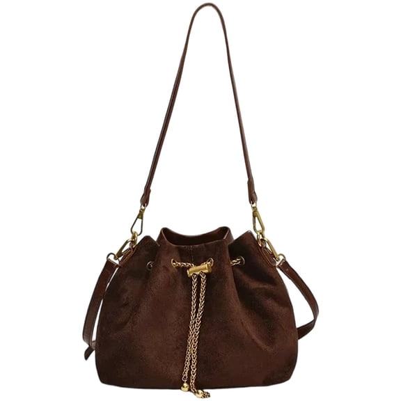 Jiibva Soft Suede Crossbody Bags Drawstring Bucket Purse For Women Thread String Women's Handbags