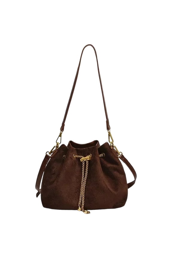 Soft Suede Crossbody Bags Drawstring Bucket Purse For Women Thread String Women's Handbags