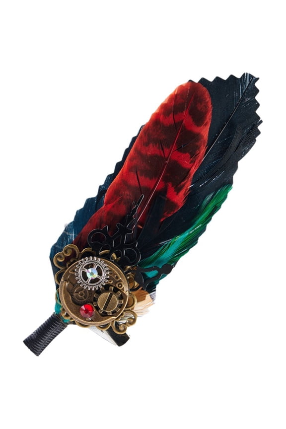 Steampunk Feather Brooch Pins Victorians Gear Clock Charm Chains Hair Clip Handmade Gothic Hairpin Badge Vintage Hair Accessories