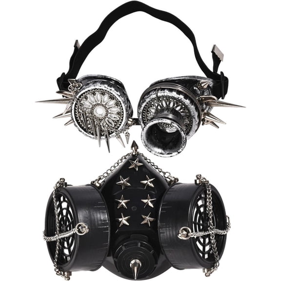 Jiibva Steampunk Gas Goggles Mask Gothic Punk Spike Mask Halloween Gas Mask For Masquerade Cosplay Props