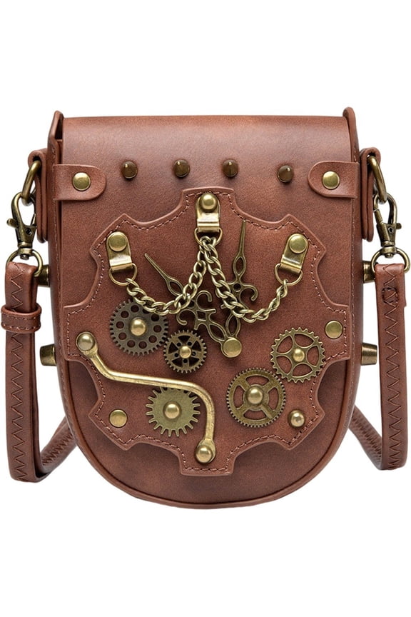 Steampunk Gear Crossbody Bags, Retro Shoulder Bag Messenger Bags Adjustable Strap Gothic Shoulder Handbags Rivet Satchel Costume Accessories for Women