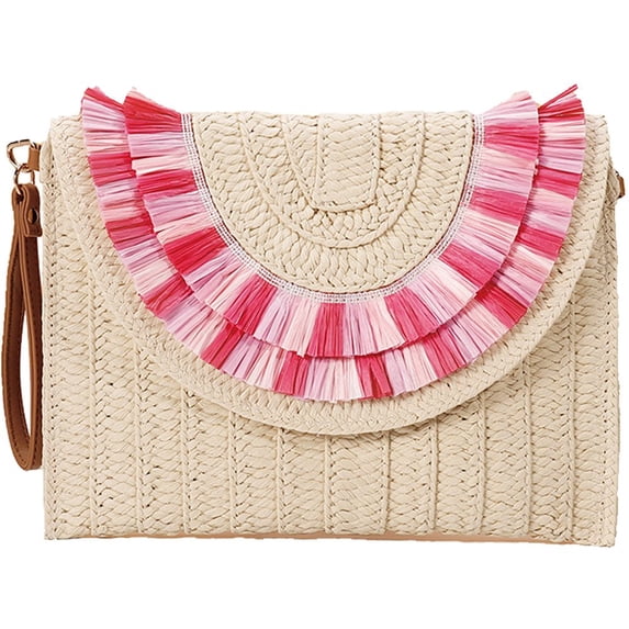 Jiibva Straw Clutch for Women Hand-woven Straw Crossbody Bag Summer Beach Envelope Purse Wallet Bohemia Shoulder Bag Handbags