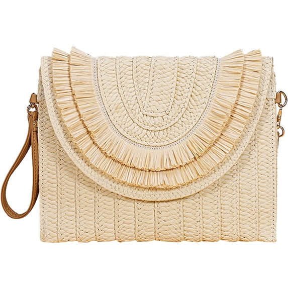 Jiibva Straw Clutch for Women Hand-woven Straw Crossbody Bag Summer Beach Envelope Purse Wallet Bohemia Shoulder Bag Handbags