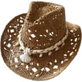 thumbnail image 1 of Jiibva Straw Cowboy Hats for Women Shell Decoration Western Cowgirl Hat Holiday Beach Sun Hat Hollow Out Wide Brim Summer Cowboy Hats for Beach Outdoor, 1 of 7