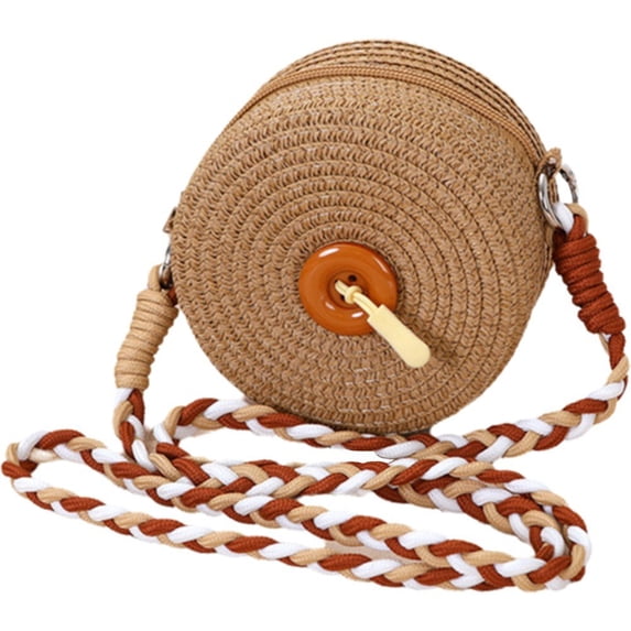Jiibva Straw Shoulder Bags Beach Bag Coin Purse Round Woven Crossbody Bag Handwoven Rattan Purses for Women Summer Beach Woven Crossbody Straw Purses