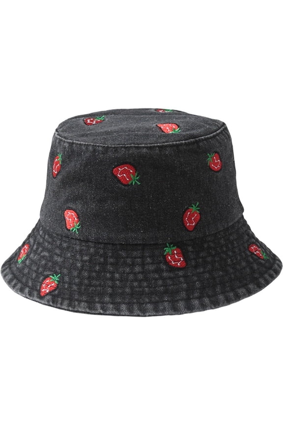 Strawberry Print Bucket Hat - Cute Summer Beach Hat for Women Men, Sun Protection Wide Brim Fisherman Cap