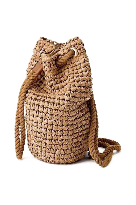Summer Straw Backpack For Women Handmade Drawstring Beach Shoulder Bags Raffia Rattan Woven Travel Handbags Bali Lady Backpacks