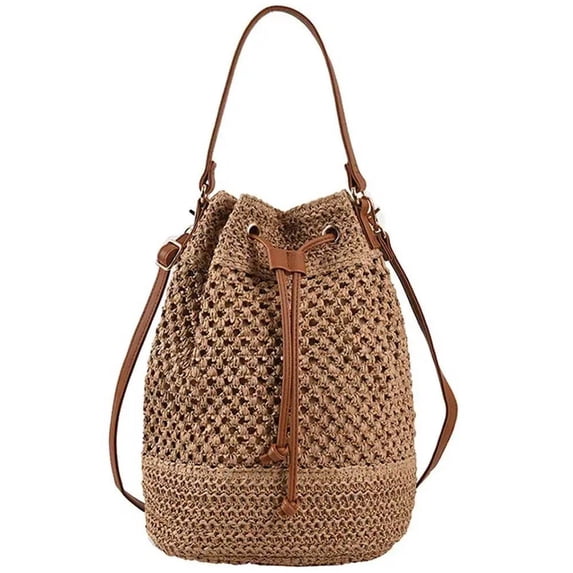 Jiibva Summer Woven Rattan Handbag Bags, Women Straw Shoulder Bag Drawstring Straw Purse Beach Shoulder Tote Handbags for Women
