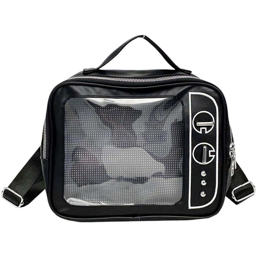 Jiibva TV Design Ita Bag Badge Pin Display Backpack Pu Leather Shoulder Bag for Music Festival Anime Activities