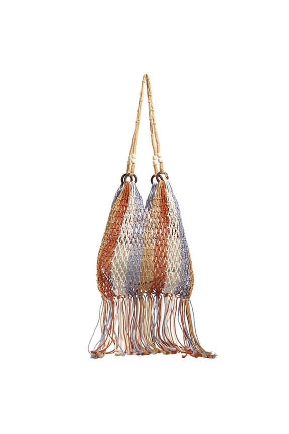 Tassel Fishnet Women Shoulder Bags Rope Woven Crochet Tote Bag Lady Handbags Hollow Summer Beach Bag Large Bohemian Bag