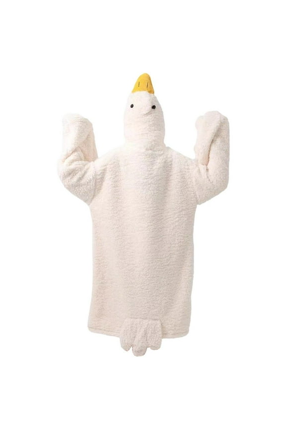 Thicken Coral Fleece Hooded Robe Nightgown Funny Goose Blanket Hoodie Pajamas Cute Animal Onesie Couple Home Wear Halloween for Women Men