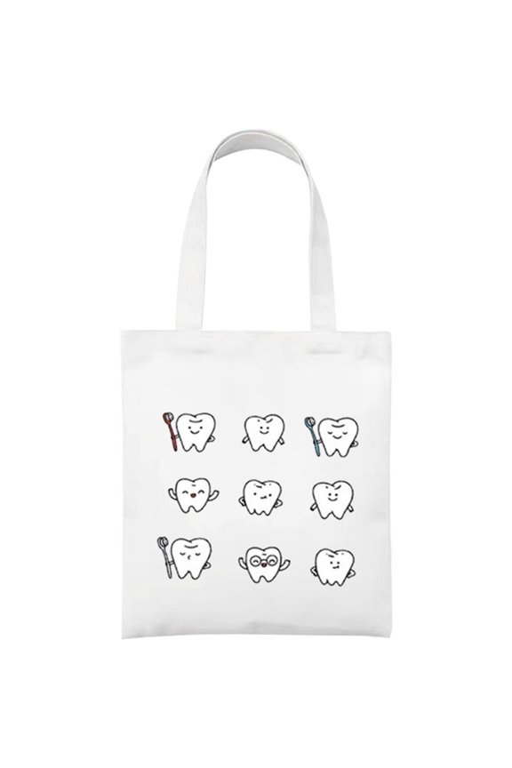 Tooth Fairy Fun Shoulder Bag Cute Teeth Print Canvas Tote Bag Fashion Handbag Leisure Large Capacity Portable Shopping Bag
