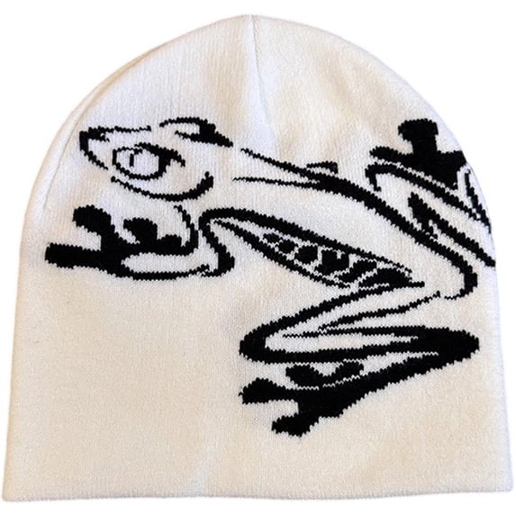 Jiibva Tree Frog Pattern Beanie Knitted Cap for Men & Women, Slouchy Skull Cap Embroidery Knitted Hat Cute Animal Cartoon Cap Outdoor Sports Warm Ski Hat