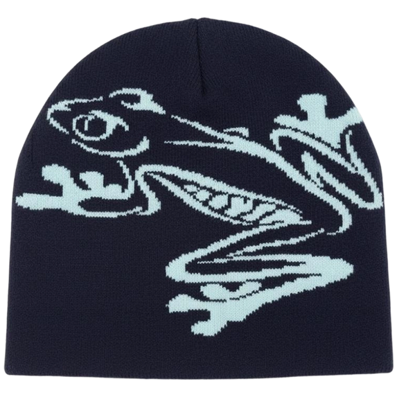 Jiibva Tree Frog Pattern Beanie Knitted Cap for Men & Women, Slouchy Skull Cap Embroidery Knitted Hat Cute Animal Cartoon Cap Outdoor Sports Warm Ski Hat