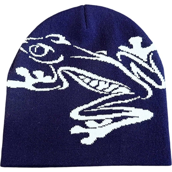 Jiibva Tree Frog Pattern Beanie Knitted Cap for Men & Women, Slouchy Skull Cap Embroidery Knitted Hat Cute Animal Cartoon Cap Outdoor Sports Warm Ski Hat
