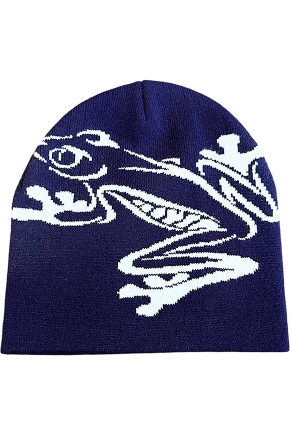 Tree Frog Pattern Beanie Knitted Cap for Men & Women, Slouchy Skull Cap Embroidery Knitted Hat Cute Animal Cartoon Cap Outdoor Sports Warm Ski Hat