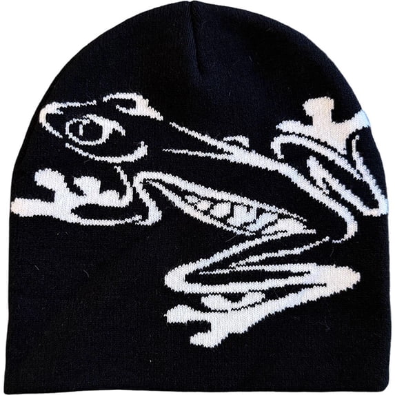 Jiibva Tree Frog Pattern Beanie Knitted Cap for Men & Women, Slouchy Skull Cap Embroidery Knitted Hat Cute Animal Cartoon Cap Outdoor Sports Warm Ski Hat