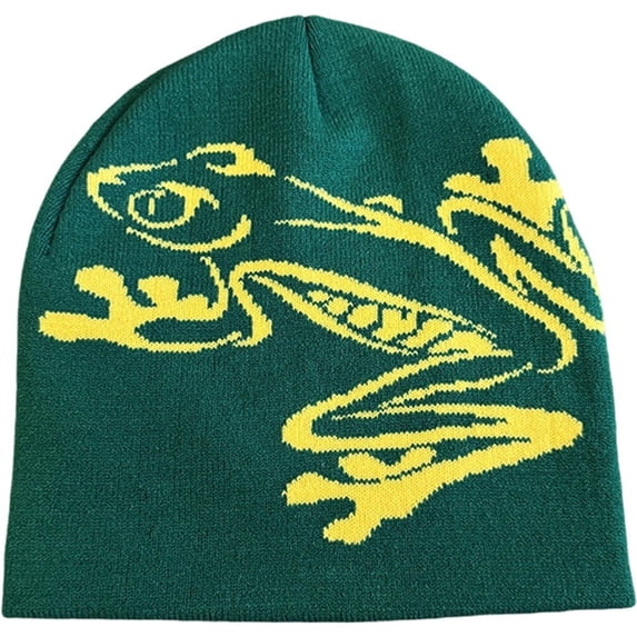 Jiibva Tree Frog Pattern Beanie Knitted Cap for Men & Women, Slouchy Skull Cap Embroidery Knitted Hat Cute Animal Cartoon Cap Outdoor Sports Warm Ski Hat