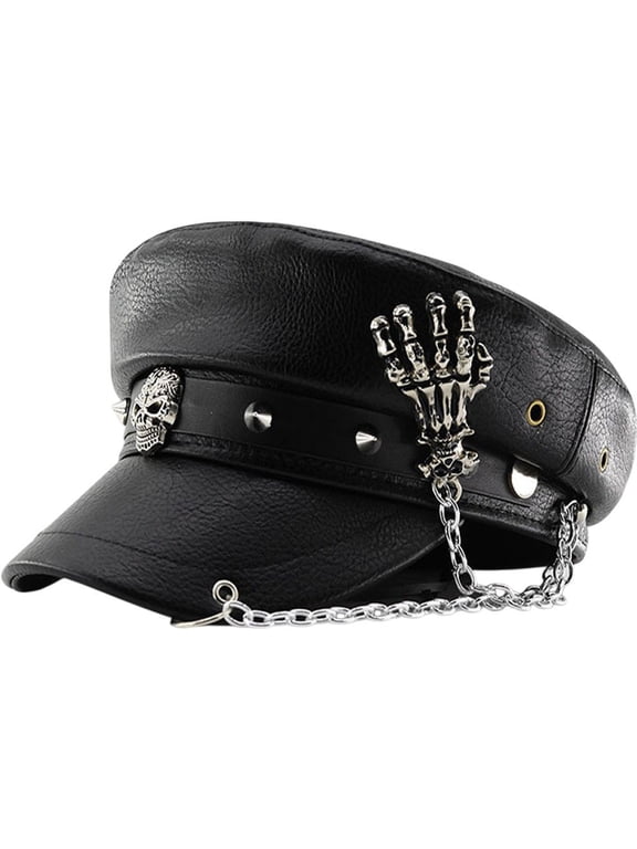 Trendy Nightclub Punk Hat PU Flat Top Spiked Rivet Peaked Cap Cool Daily Casual Hat for Women Men