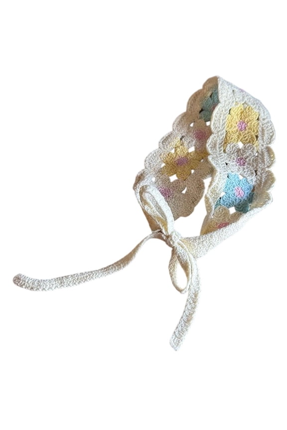 Women's Triangular Crochet Knitted Bandana, Flowers Country Style Headdress Bands