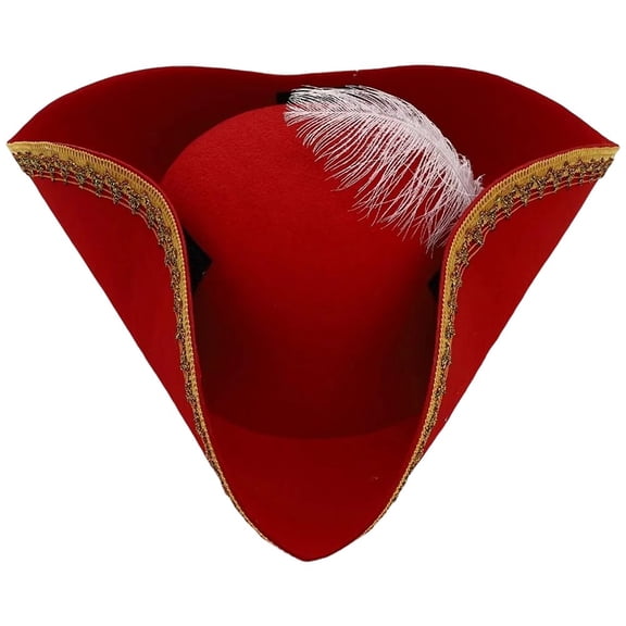 Jiibva Tricorn Pirate Hat with Feather, Buccaneer Colonial for Adults Renaissance Accessory Halloween Party