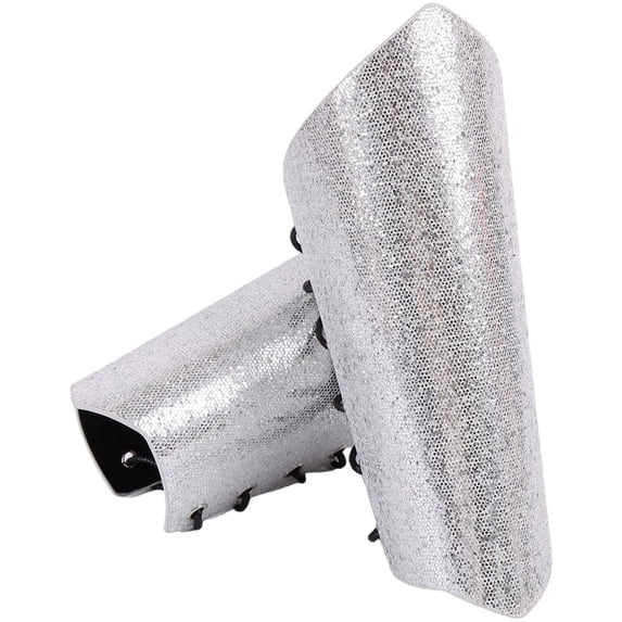 Jiibva Unisex Medieval Viking Gauntlet Arm Bracers PU Leather Matte Silver 25cm