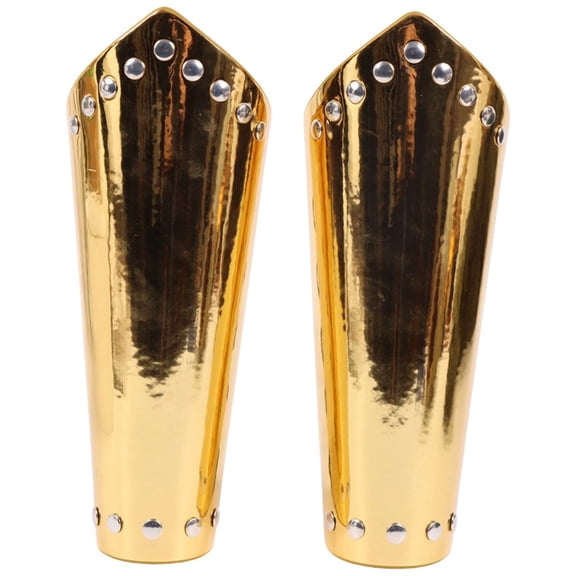 Jiibva Unisex Medieval Viking Gauntlet Arm Bracers PU Leather Mirror Gold 25cm