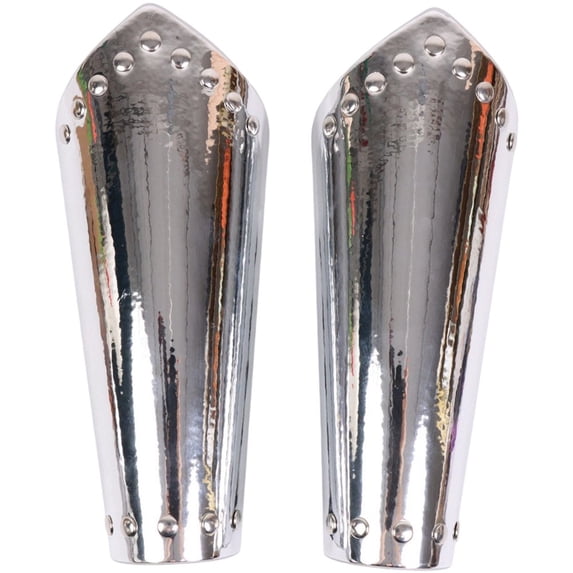 Jiibva Unisex Medieval Viking Gauntlet Arm Bracers PU Leather Mirror Silver 25cm
