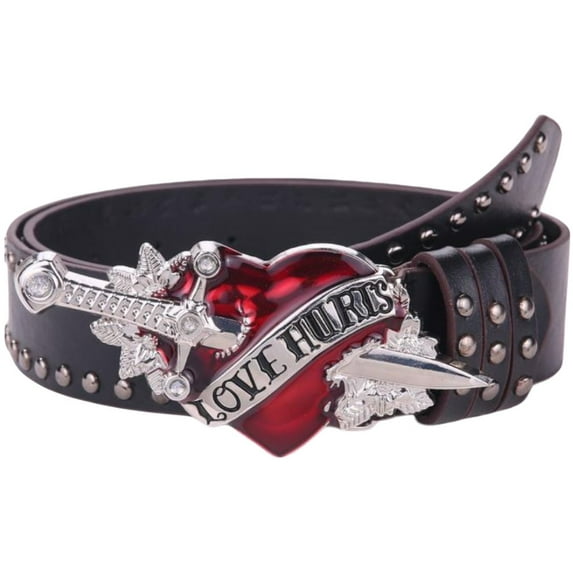 Jiibva Unisex Red Heart Goth Belts Punk Studded Rivet Waist Belt Y2K Western PU Leather Belts
