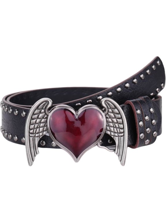 Unisex Red Heart Goth Belts Punk Studded Rivet Waist Belt Y2K Western PU Leather Belts