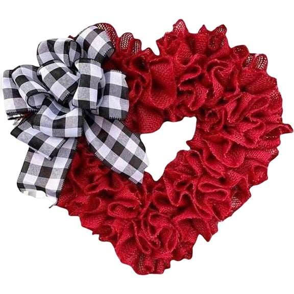 Jiibva Valentine's Day Red Flower Wreath, Wedding Fabric Heart Decor, Home Door Hanging Decoration, Wall Hanging Arrangement