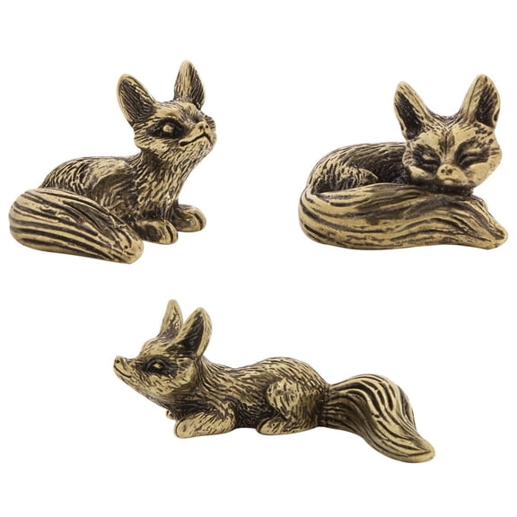 Jiibva Vintage Little Fox Statue Brass Decorative Figurines Cute Animal Figurine Desk Decoration Ornament Craft Sculpture