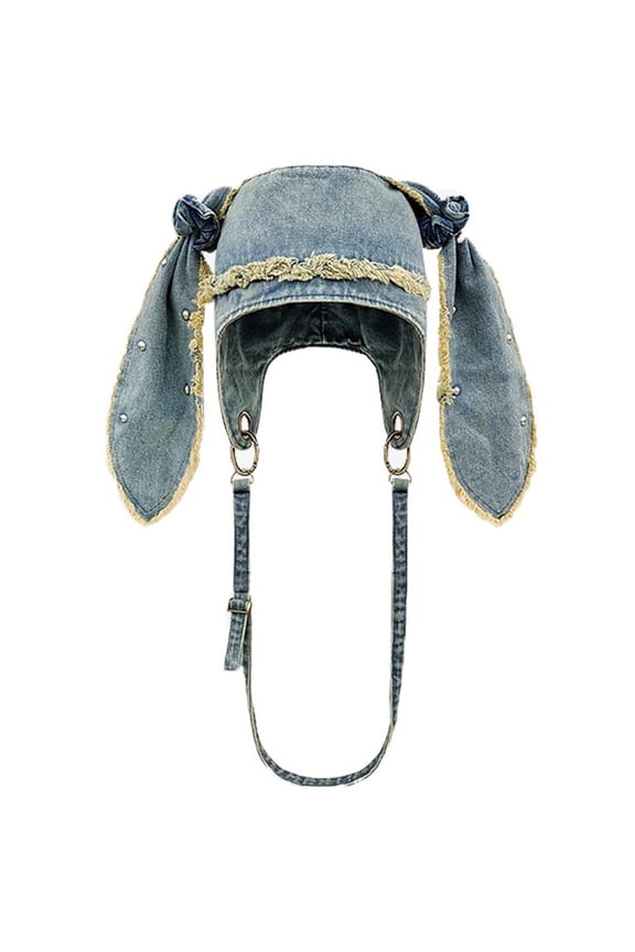 Vintage Washed Distressed Cap Hat Punk Hat Denim Bunny Hat Hip-Hop Long Rabbit Ears Hats Distressed Baseball Cap Retro Dad Cap for Womer Men