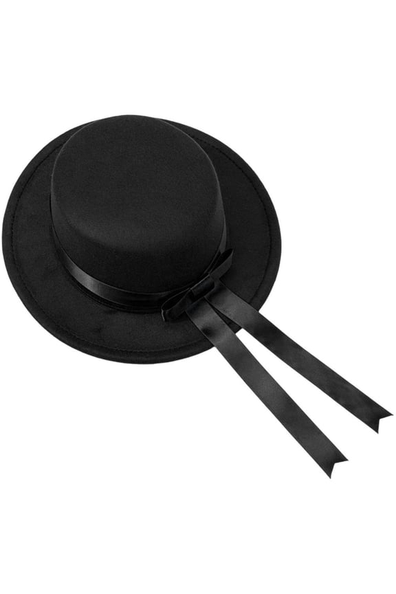 Vintage Wide Brim Flat Top Hat Womens Autumn Winter Elegant Fedora Church Derby Cap Panama Hat with Ribbon Bow