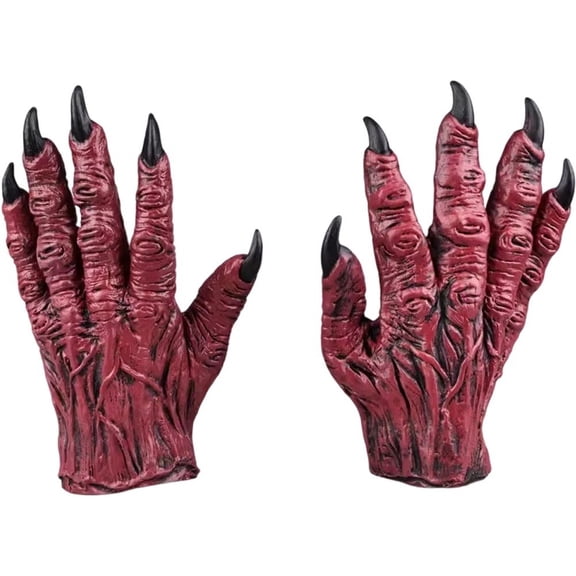 Jiibva Werewolf Claw Gloves Latex Beast Hand Covers Long Nails Red 27x18cm
