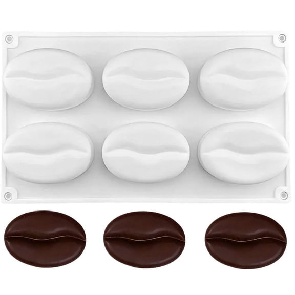 Jiibva White 6 Cavities 3D Coffee Bean Silicone Mold, 1 Pc for Baking