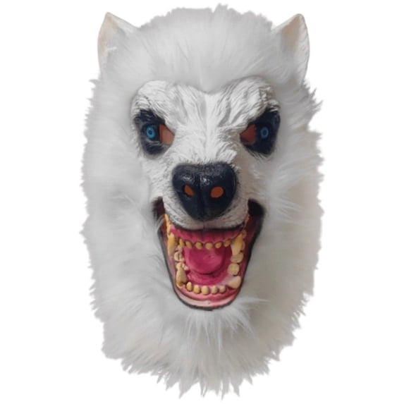 Jiibva White Latex Plush Werewolf Mask Furry Full Head Costume Headgear One Size