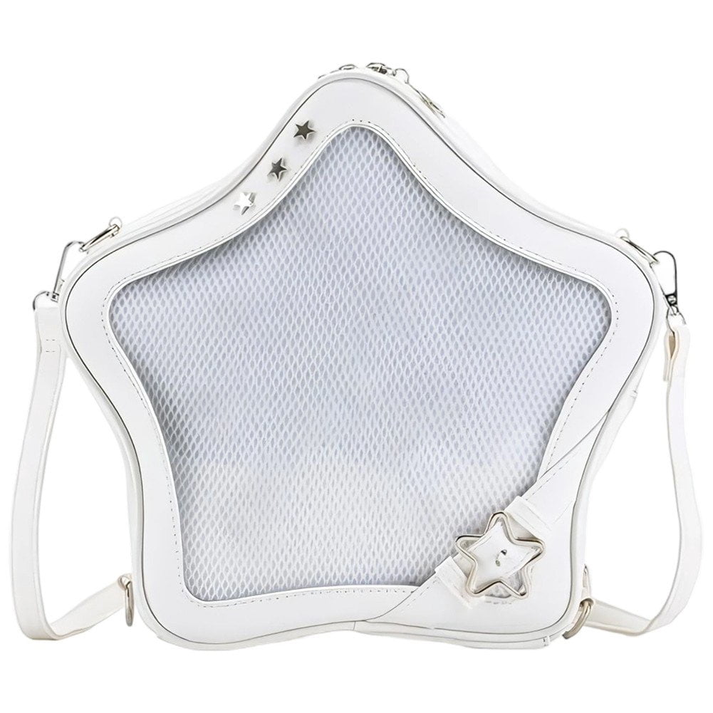 Jiibva White Star Backpack PU Leather Shoulder Bag Star Shape Tote Bag, Y2K Spicygirl Travel Backpack Messenger Bag