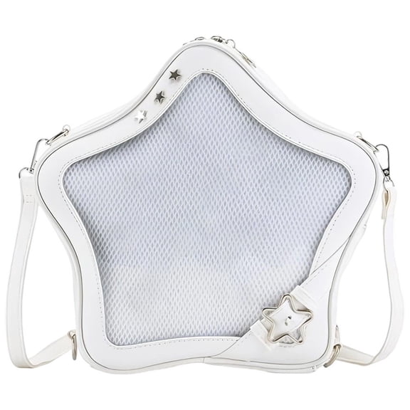Jiibva White Star Backpack PU Leather Shoulder Bag Star Shape Tote Bag, Y2K Spicygirl Travel Backpack Messenger Bag