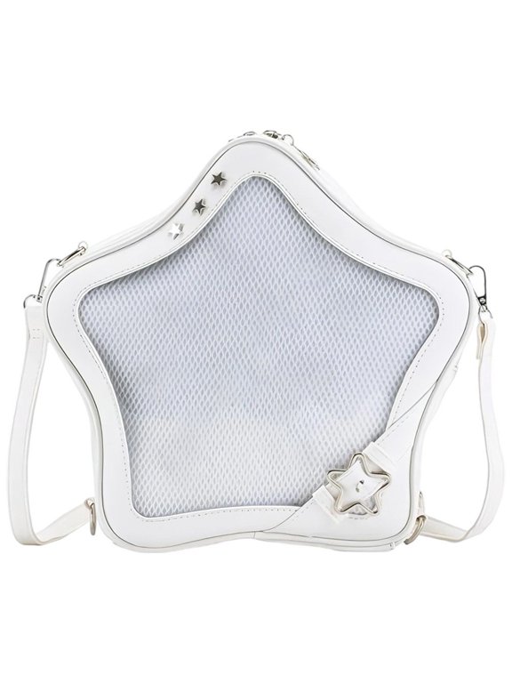 White Star Backpack PU Leather Shoulder Bag Star Shape Tote Bag, Y2K Spicygirl Travel Backpack Messenger Bag