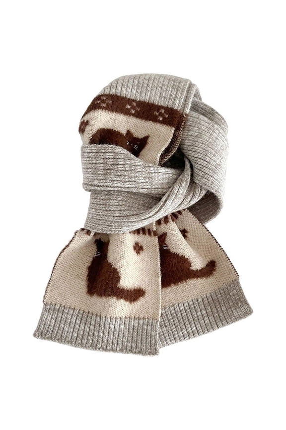 Winter Scarfs for Women, Cute Jacquard Knit Cat Warm Scarf, Long Blanket Scarf, Winter Shawls and Wraps, Warm Scarf Women Gift