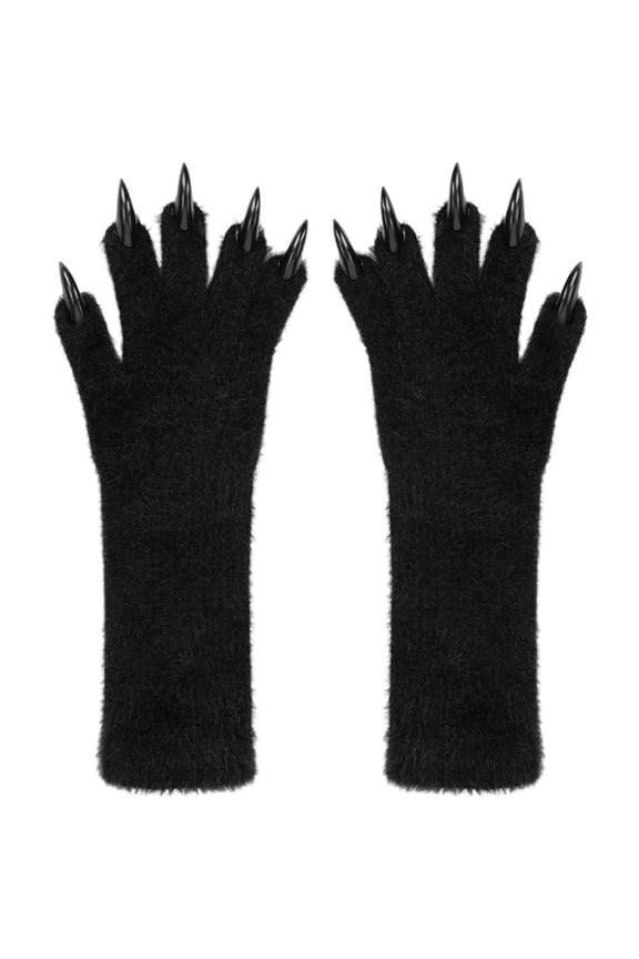 Wolf Design Plush Gloves, Long Cute Animal Mittens for Casual Winter Wear