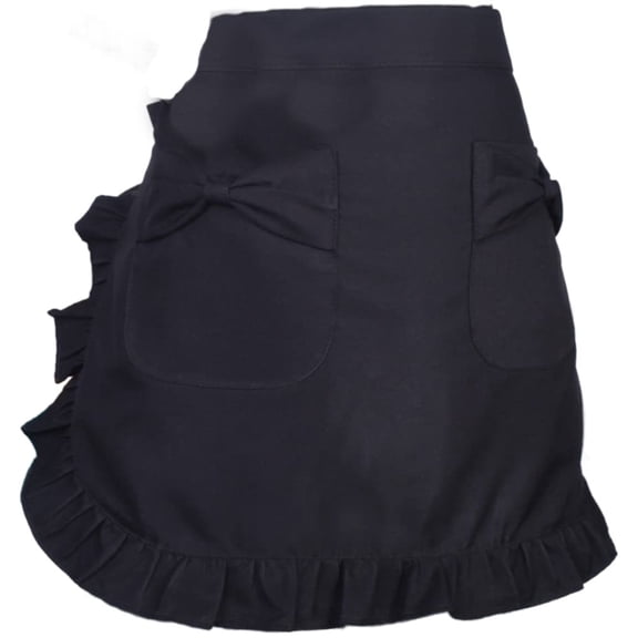 Jiibva Woman Half Waist Cooking Kitchen Apron Short Lolita Maid Bow Ruffle Half Apron Coffee Shop Pinafore Home Work