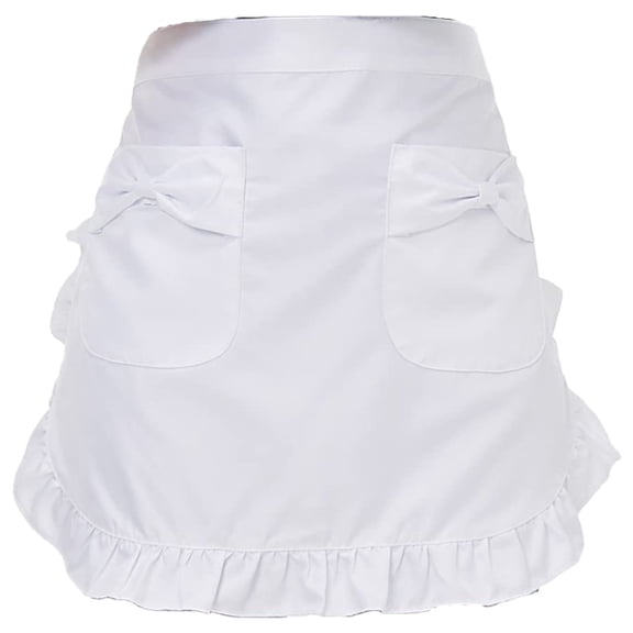 Jiibva Woman Half Waist Cooking Kitchen Apron Short Lolita Maid Bow Ruffle Half Apron Coffee Shop Pinafore Home Work