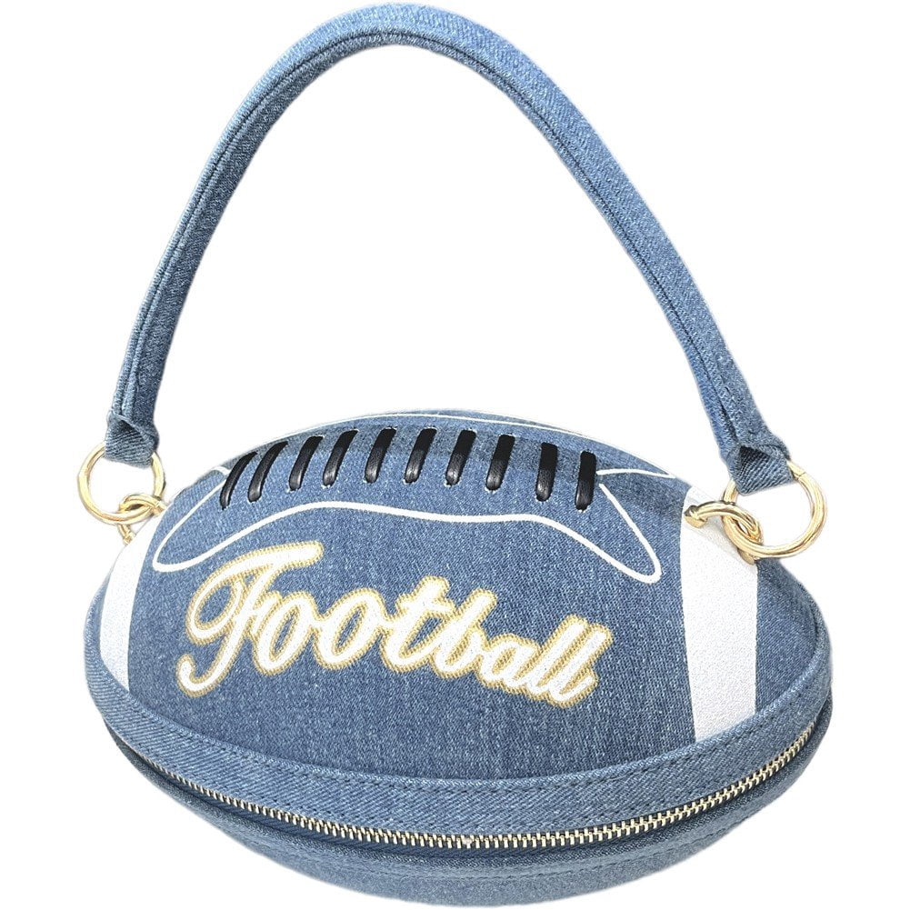 Jiibva Women American Football Shaped Crossbody Bag Denim Shoulder Bag Rugby Clutch Handbag Unique American Football Purse for Lady