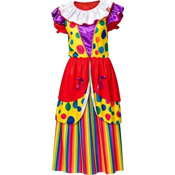 Jiibva Women Clown Costume Adult Jester Circus Dress Outfit Colorful 2