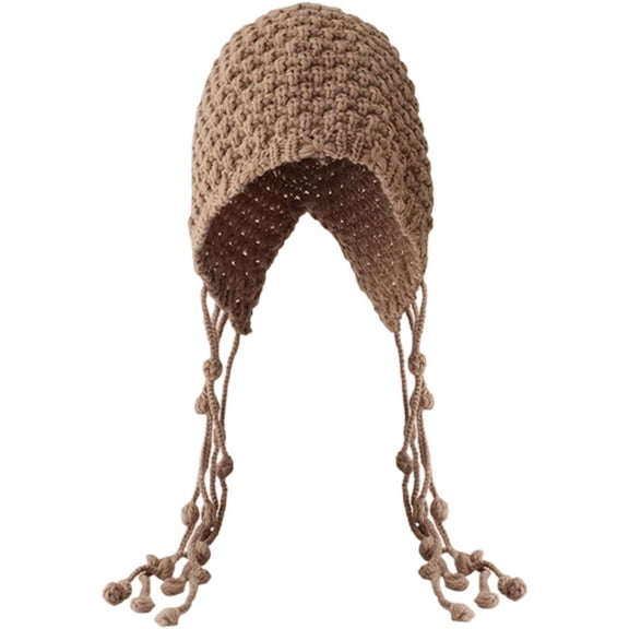 Jiibva Women Crochet Hats Hollow Knitted Beanie Hat with Tassel Crochet Skull Beanies Cap Fashion Comfort Boho Knit Skull Cap for Women